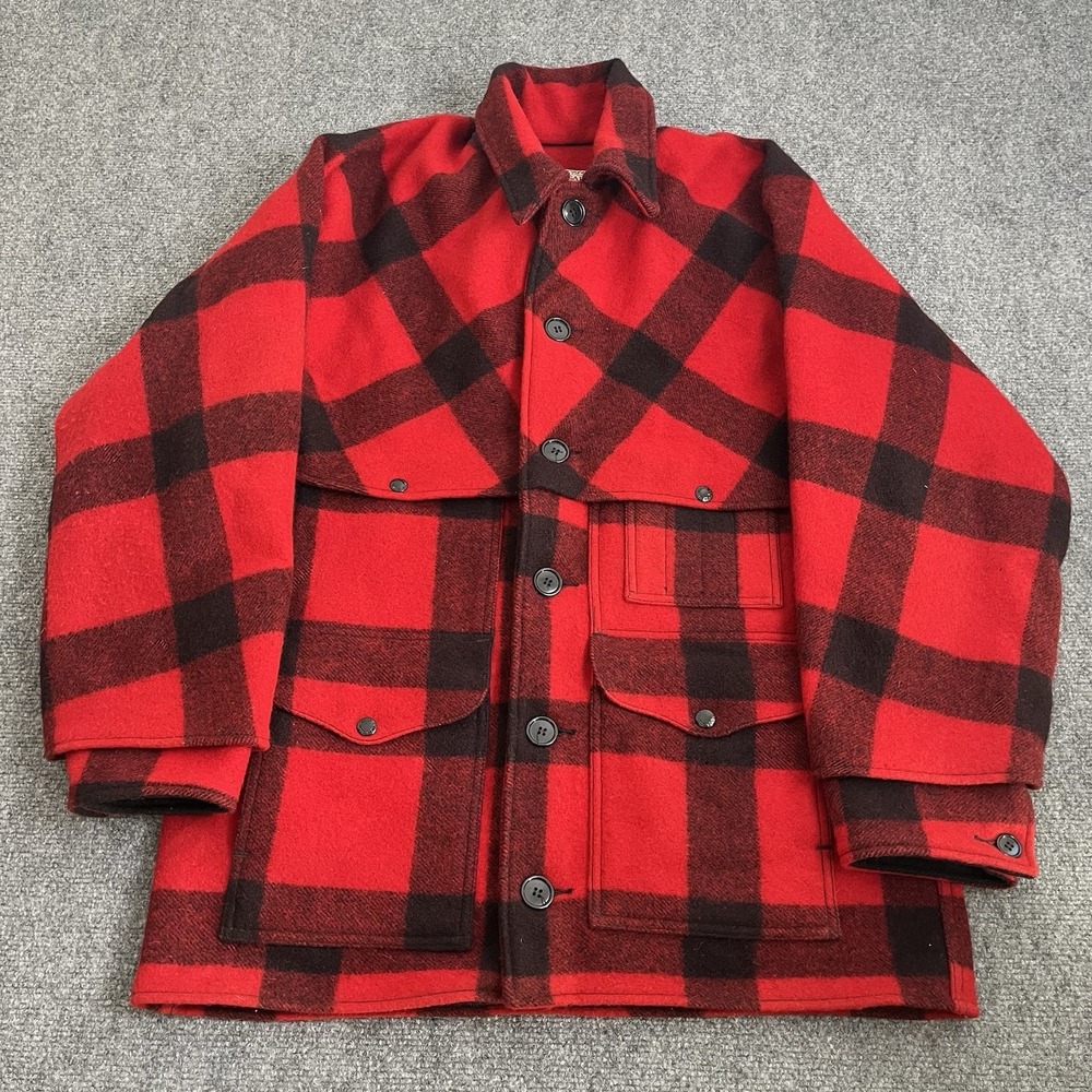 VTG CC FILSON Double Mackinaw Cruiser Sz 44 100% Wool Buffalo Plaid USA Made